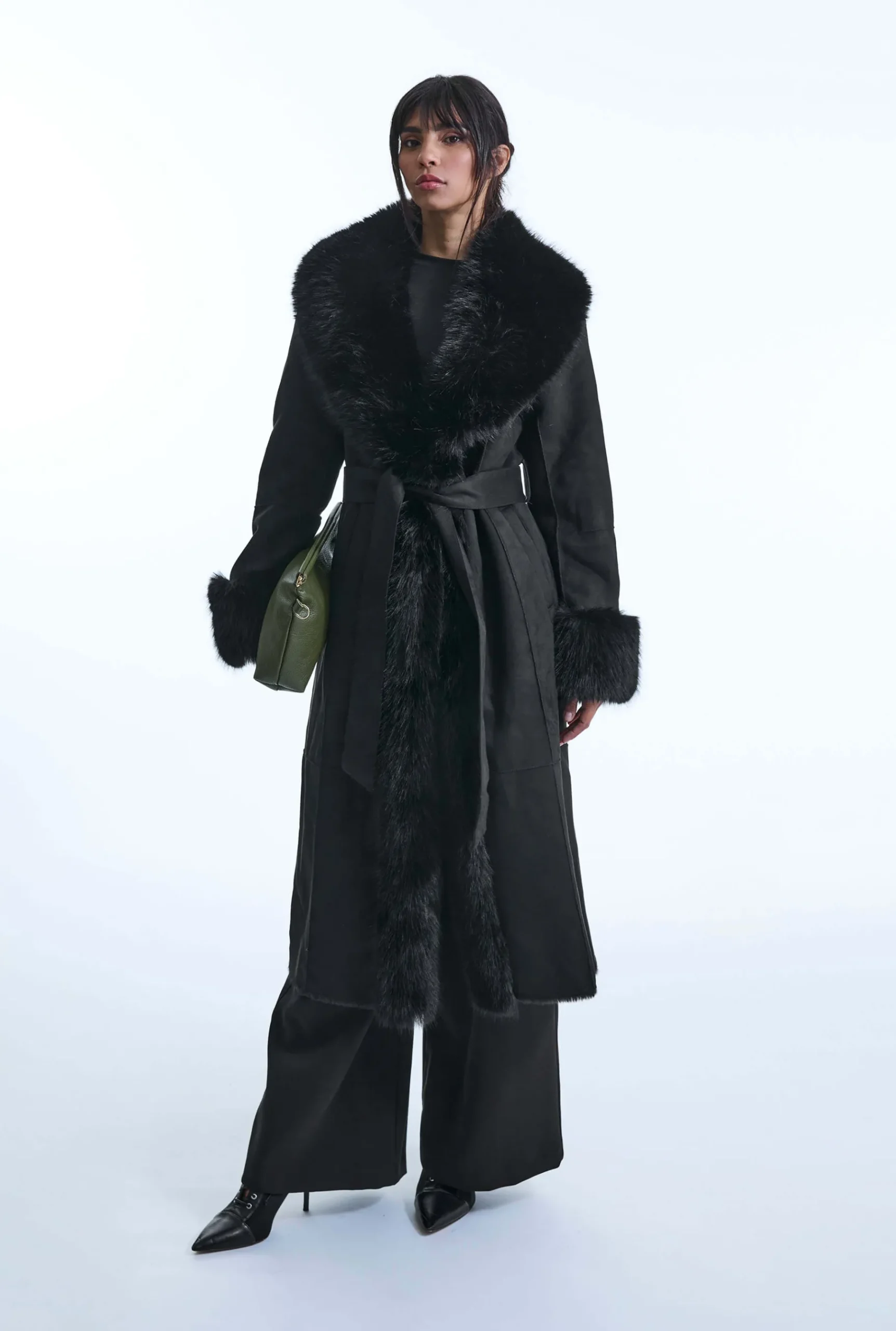 James Lakeland Faux Fur Cuff Belted Coat