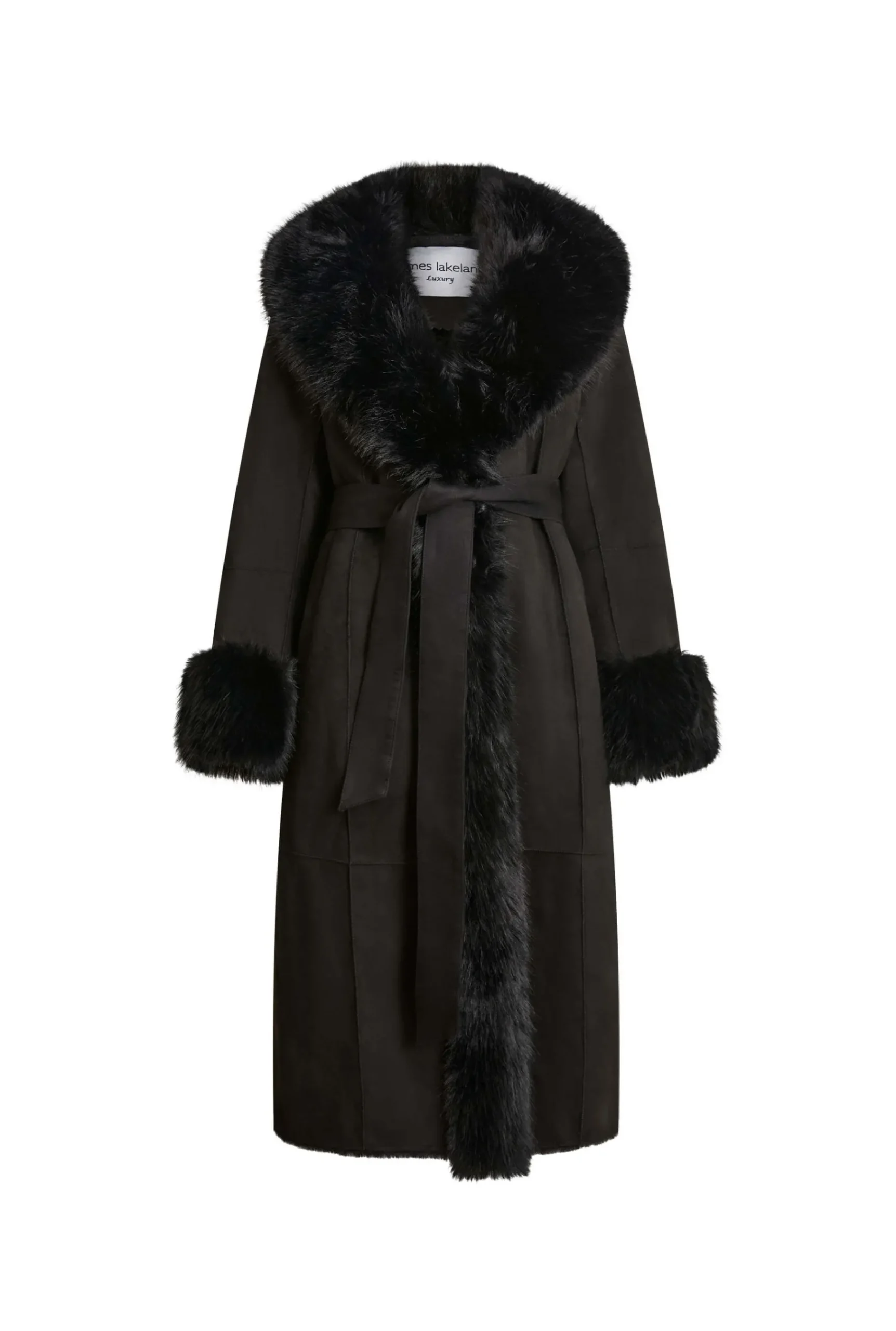 James Lakeland Faux Fur Cuff Belted Coat