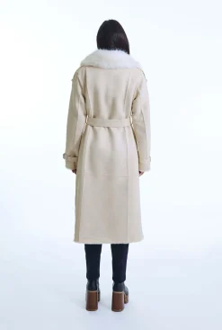 James Lakeland Faux Fur Suede Beige Coat