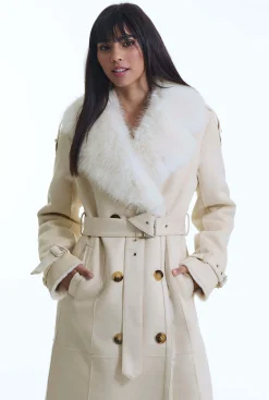 James Lakeland Faux Fur Suede Beige Coat