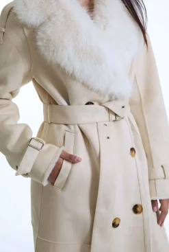 James Lakeland Faux Fur Suede Beige Coat