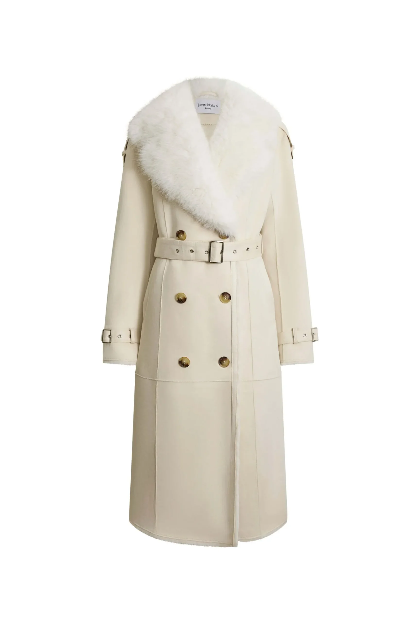 James Lakeland Faux Fur Suede Beige Coat