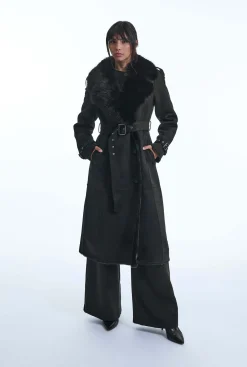 James Lakeland Faux Fur Suede Black Coat
