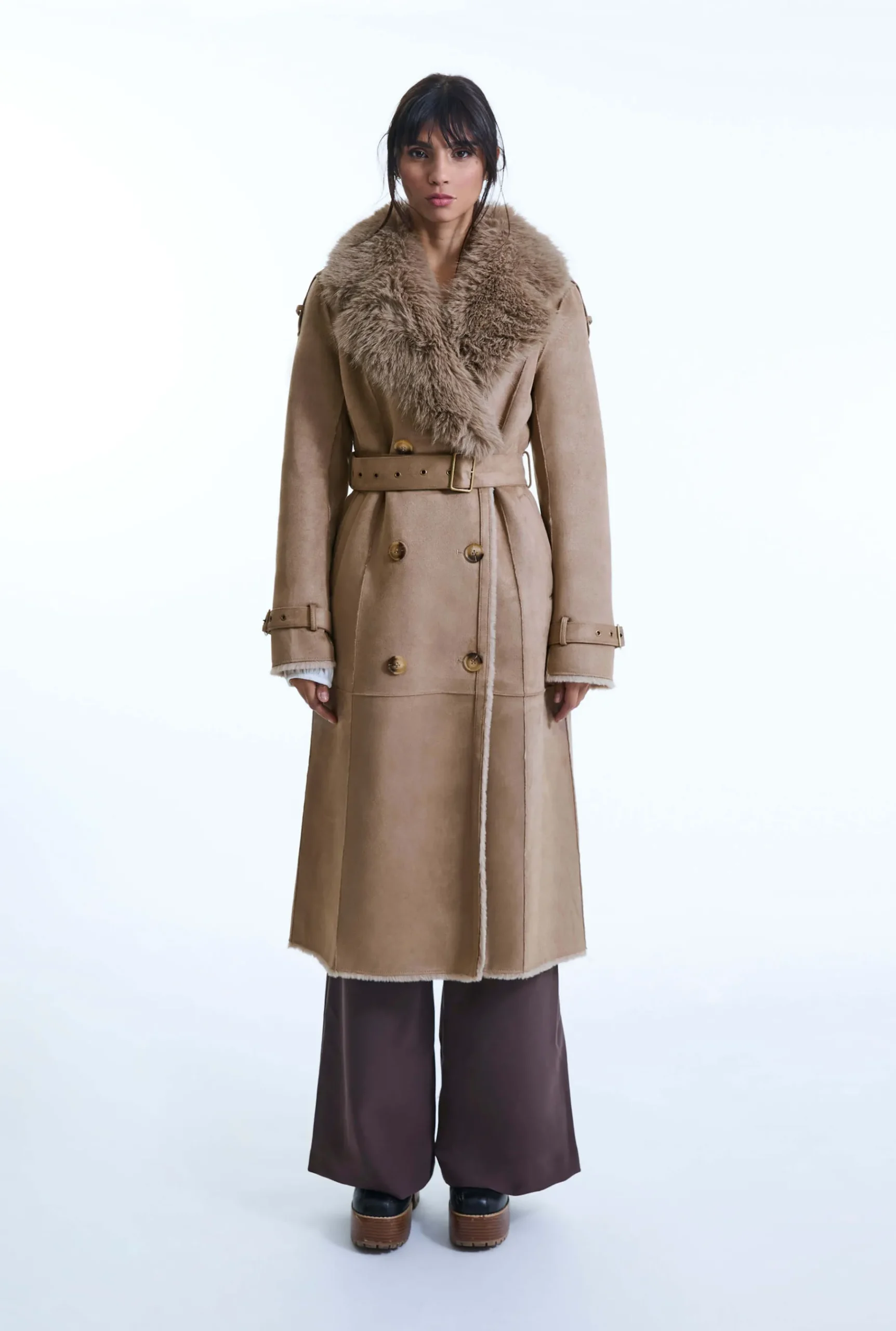 James Lakeland Faux Fur Suede Taupe Coat