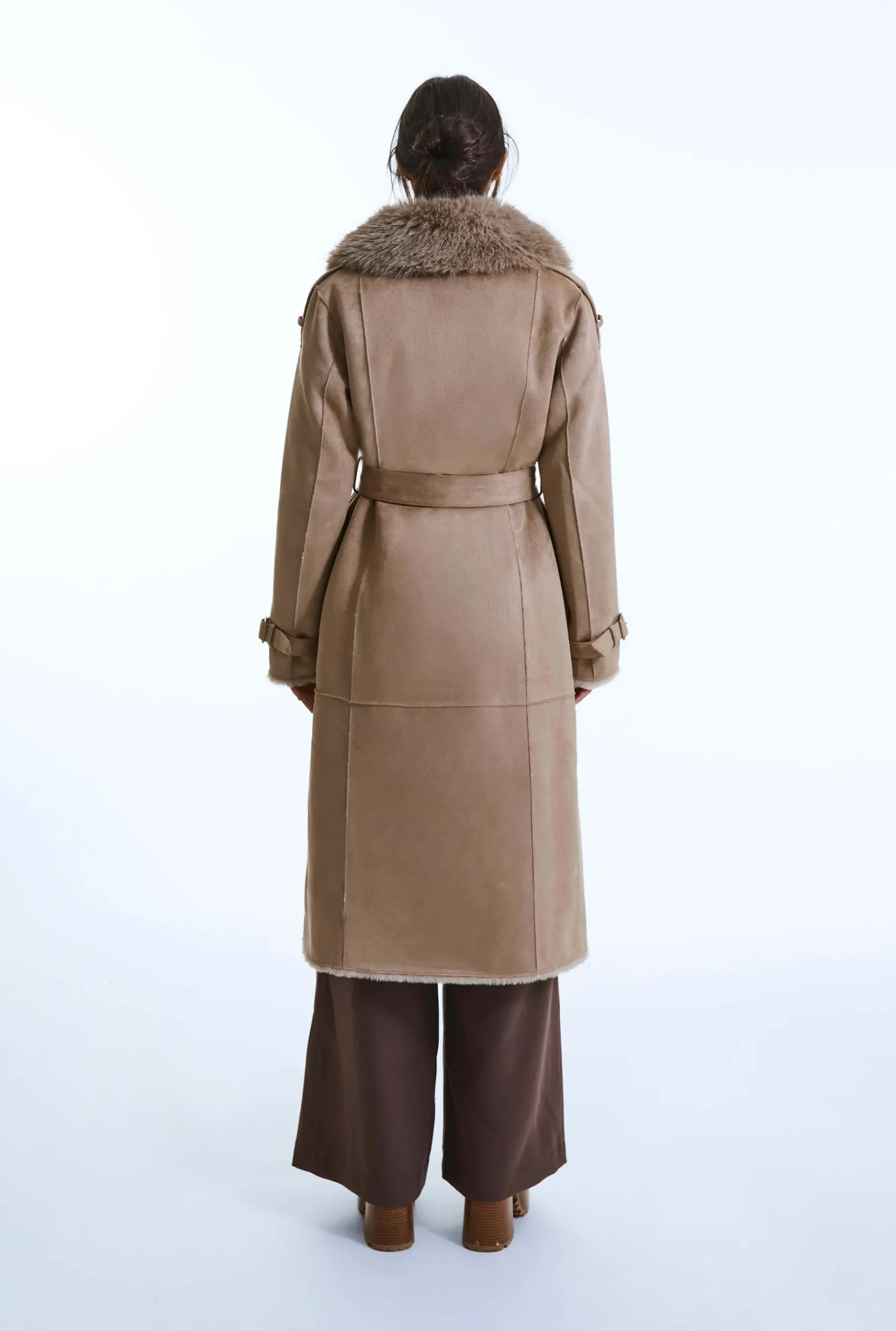 James Lakeland Faux Fur Suede Taupe Coat