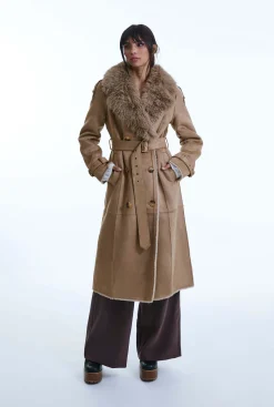 James Lakeland Faux Fur Suede Taupe Coat