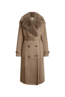 James Lakeland Faux Fur Suede Taupe Coat