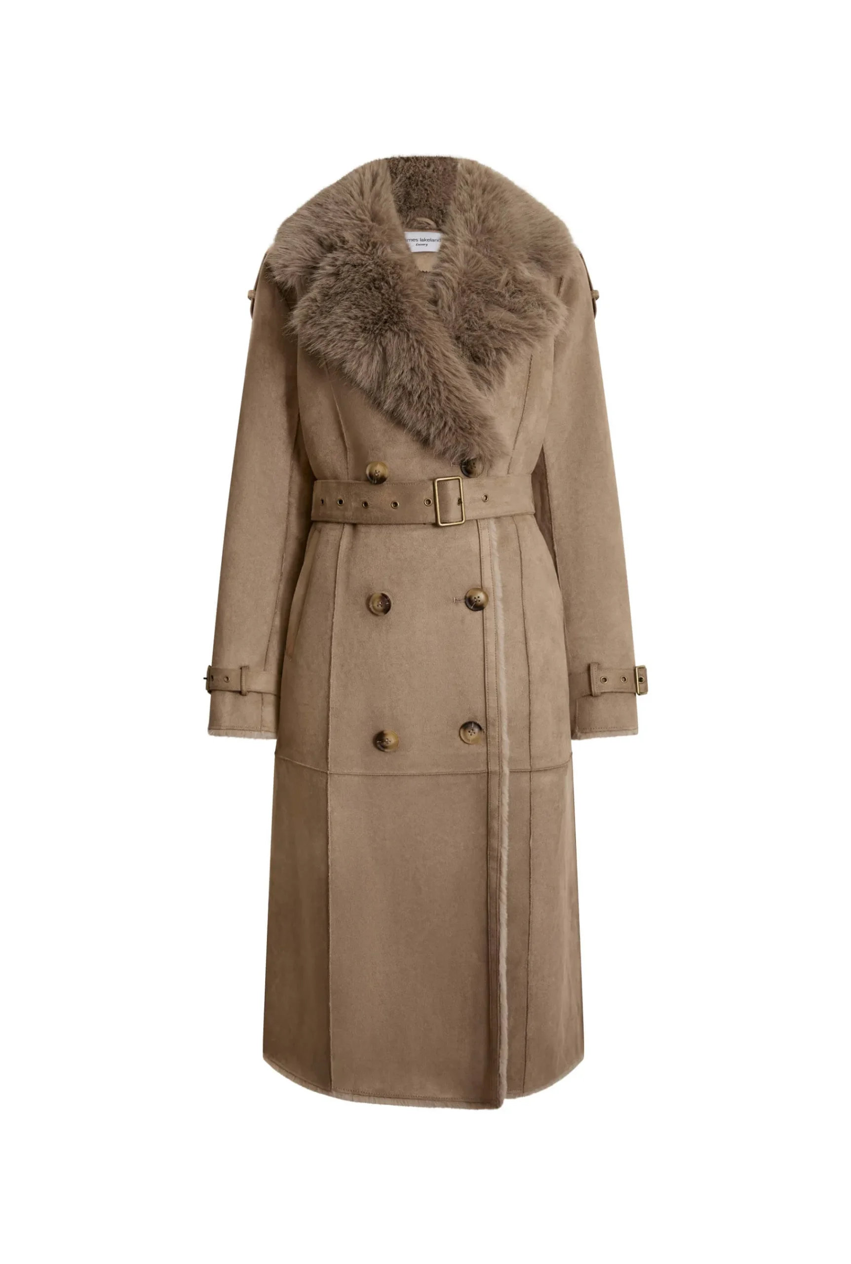 James Lakeland Faux Fur Suede Taupe Coat