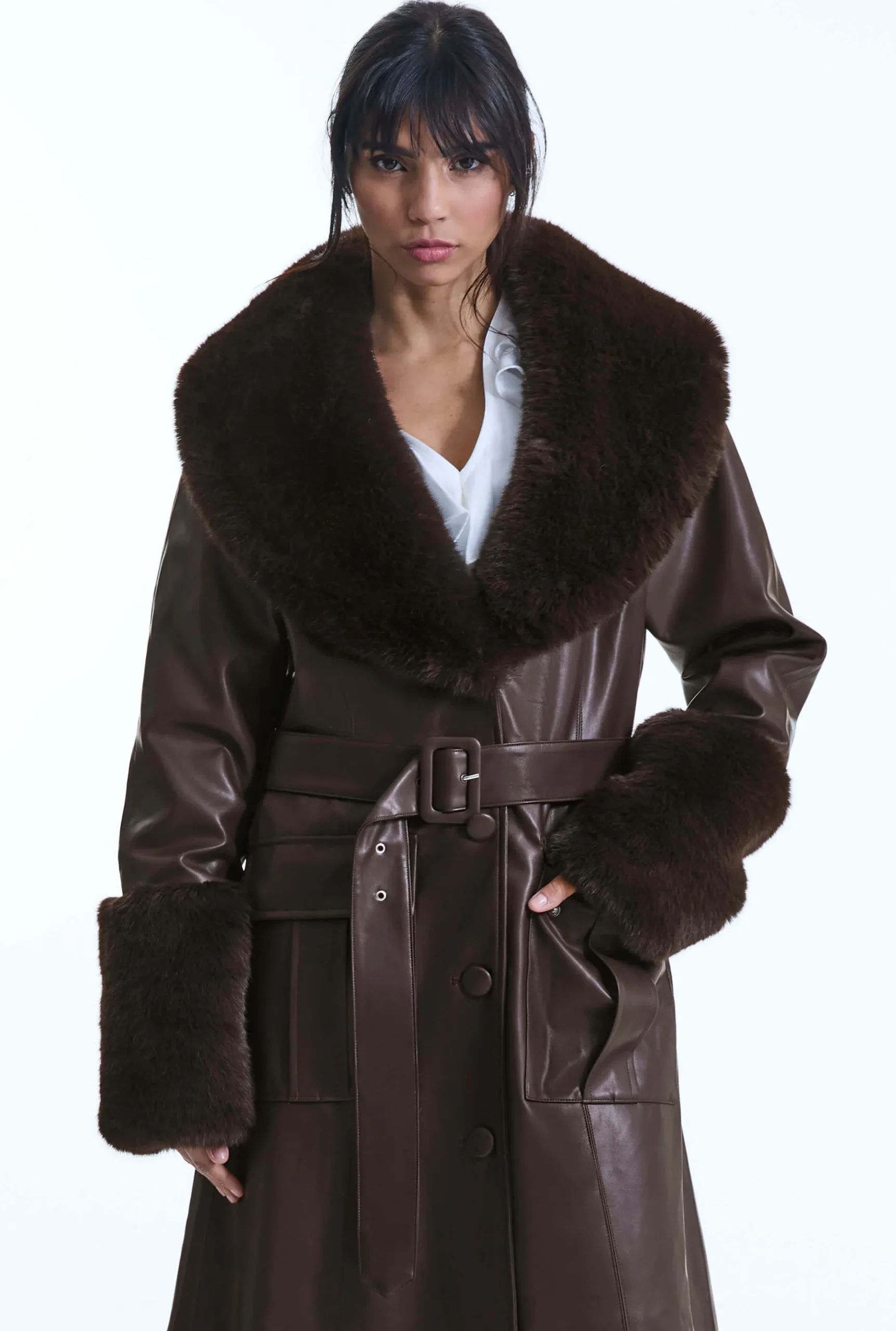 James Lakeland Faux Leather Brown Coat