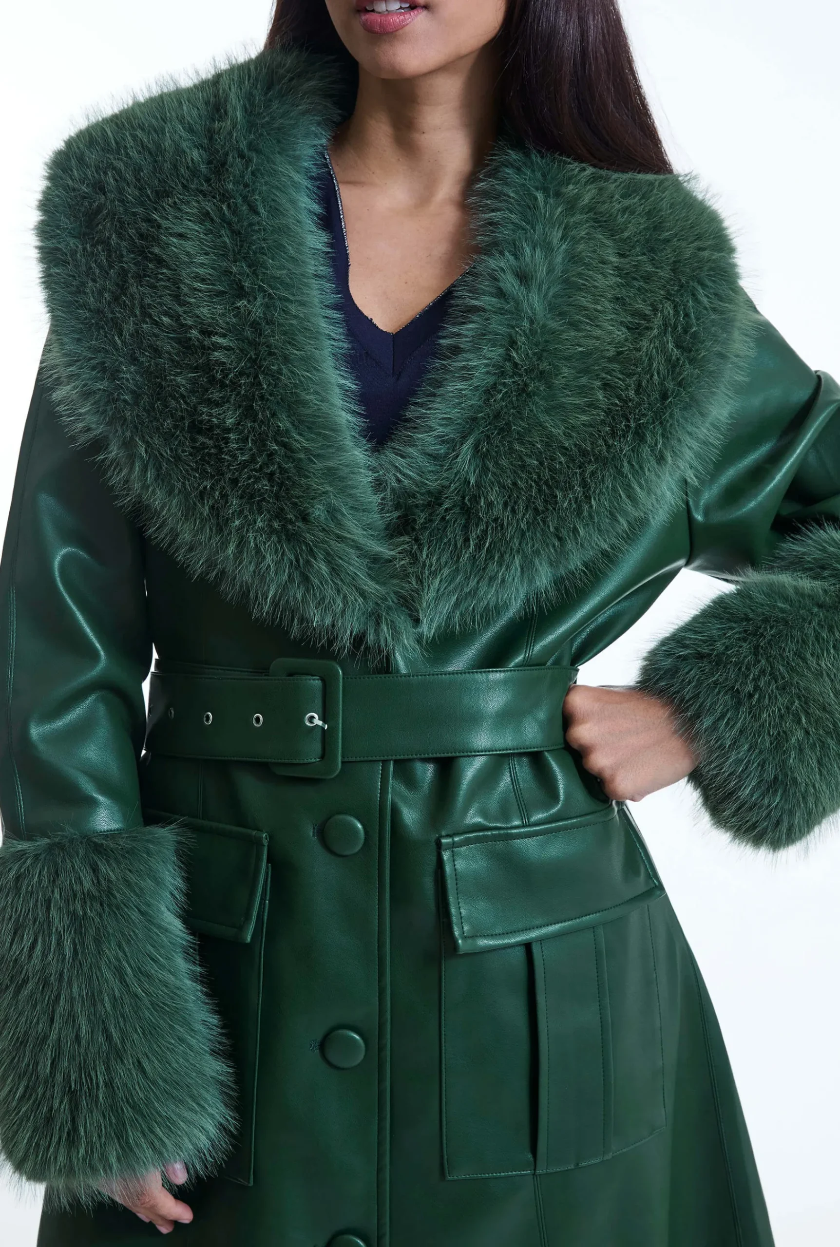 James Lakeland Faux Leather Green Coat