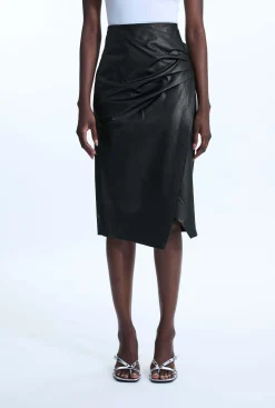 James Lakeland Faux Leather Side Ruched Skirt Black