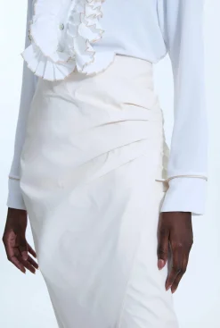 James Lakeland Faux Leather Side Ruched Skirt Cream