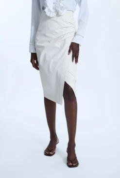 James Lakeland Faux Leather Side Ruched Skirt Cream