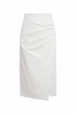 James Lakeland Faux Leather Side Ruched Skirt Cream