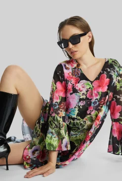 James Lakeland Flower Print Wave Hem Dress
