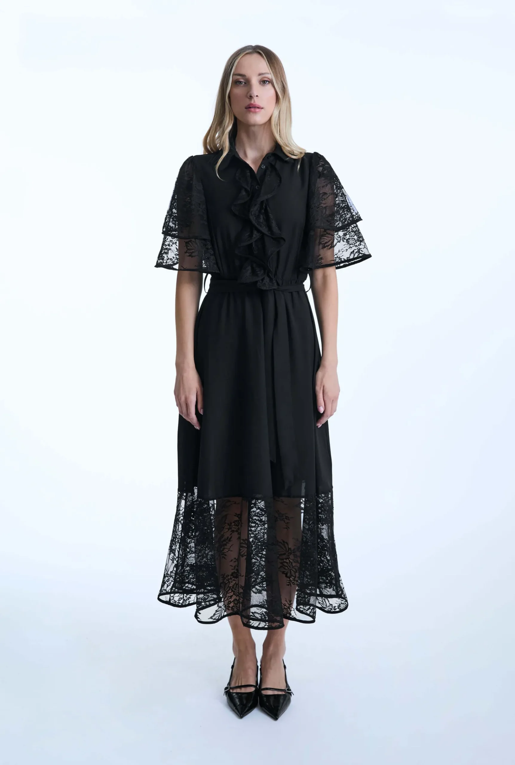 James Lakeland Front Lace Ruffle Midi Dress