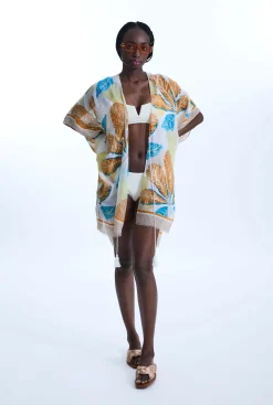James Lakeland Gold Detail Leaf Kaftan Yellow