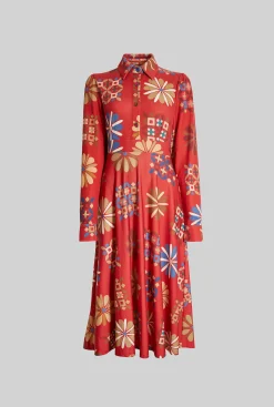 James Lakeland Jewelled Button Print Midi Dress Red