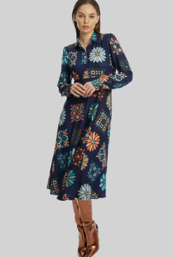 James Lakeland Jewelled Button Print Midi Dress Navy