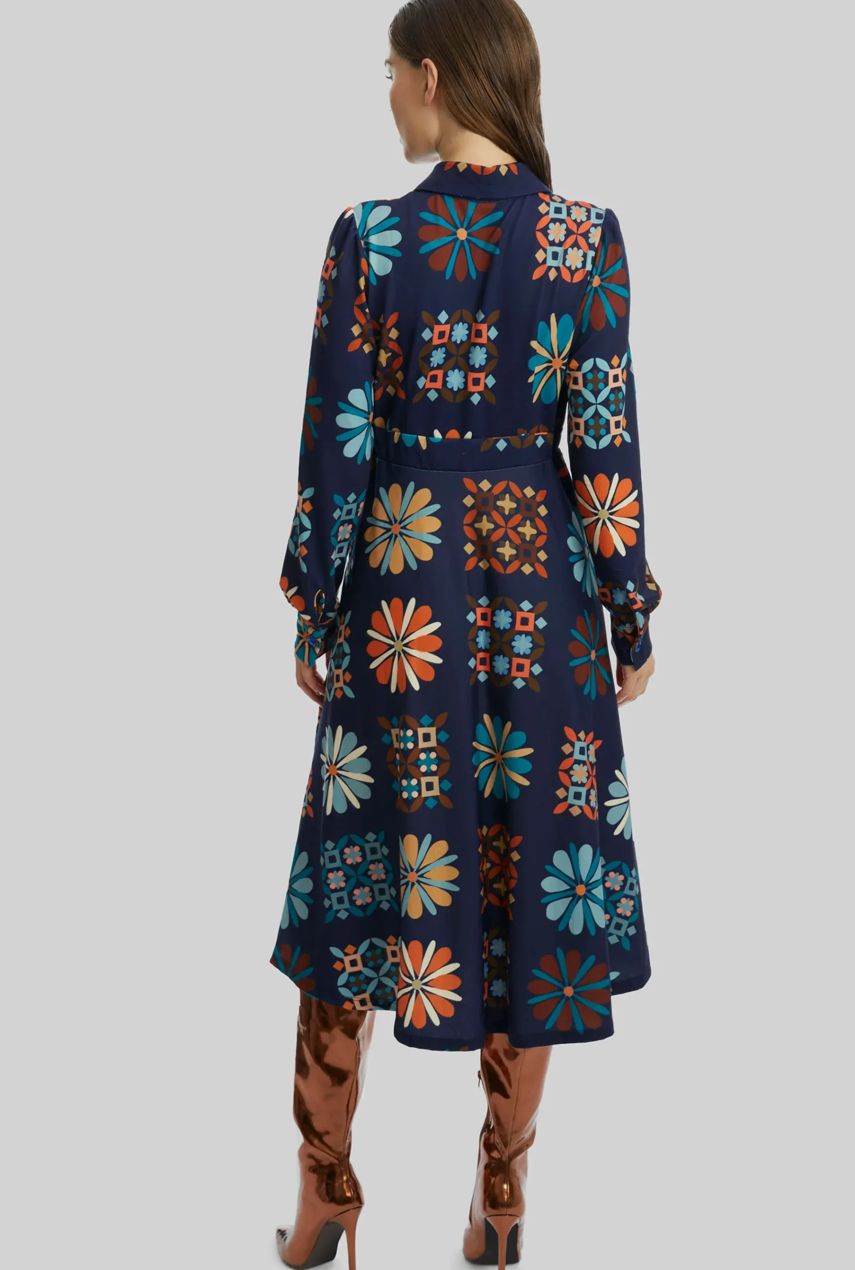 James Lakeland Jewelled Button Print Midi Dress Navy