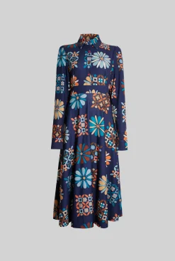 James Lakeland Jewelled Button Print Midi Dress Navy