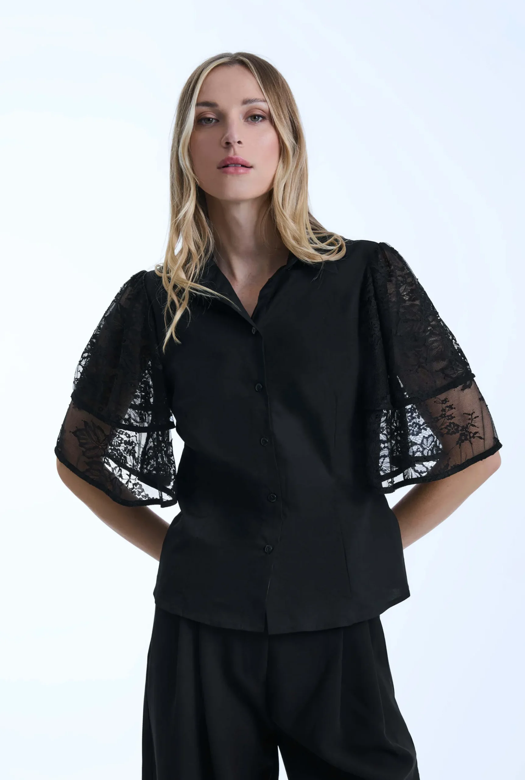 James Lakeland Lace Frill Short Sleeve Shirt