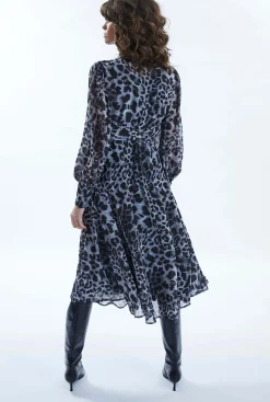 James Lakeland Leopard Print Midi Ruffle Dress Black