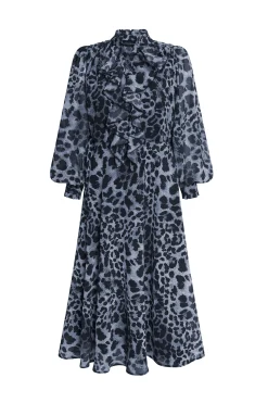 James Lakeland Leopard Print Midi Ruffle Dress Black