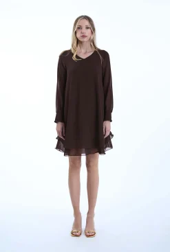 James Lakeland Long Sleeve Brown Wave Hem Dress