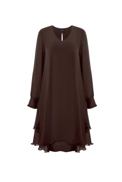 James Lakeland Long Sleeve Brown Wave Hem Dress