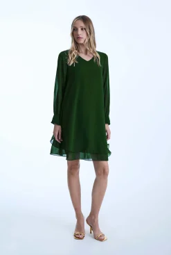 James Lakeland Long Sleeve Green Wave Hem Dress