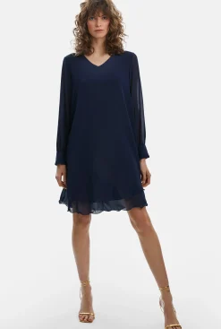James Lakeland Long Sleeve Navy Wave Hem Dress