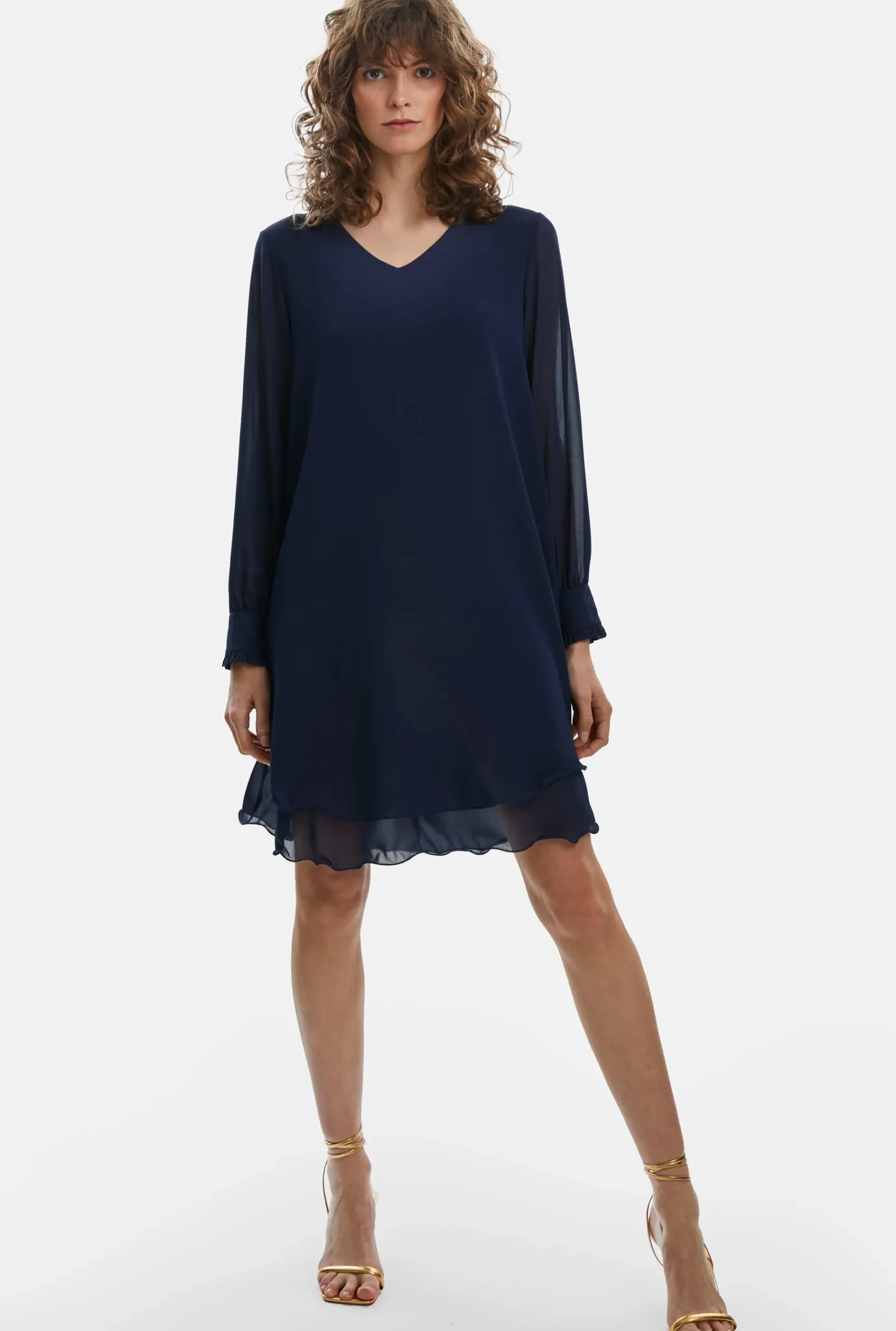 James Lakeland Long Sleeve Navy Wave Hem Dress