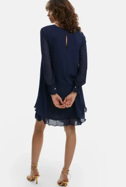 James Lakeland Long Sleeve Navy Wave Hem Dress
