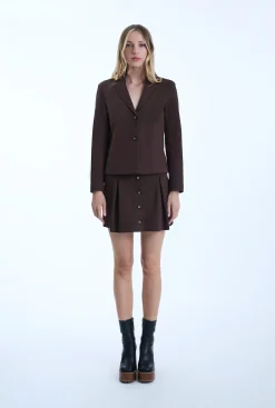 James Lakeland Pin Tuck Brown Button Skirt