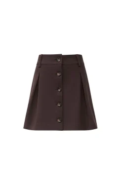 James Lakeland Pin Tuck Brown Button Skirt