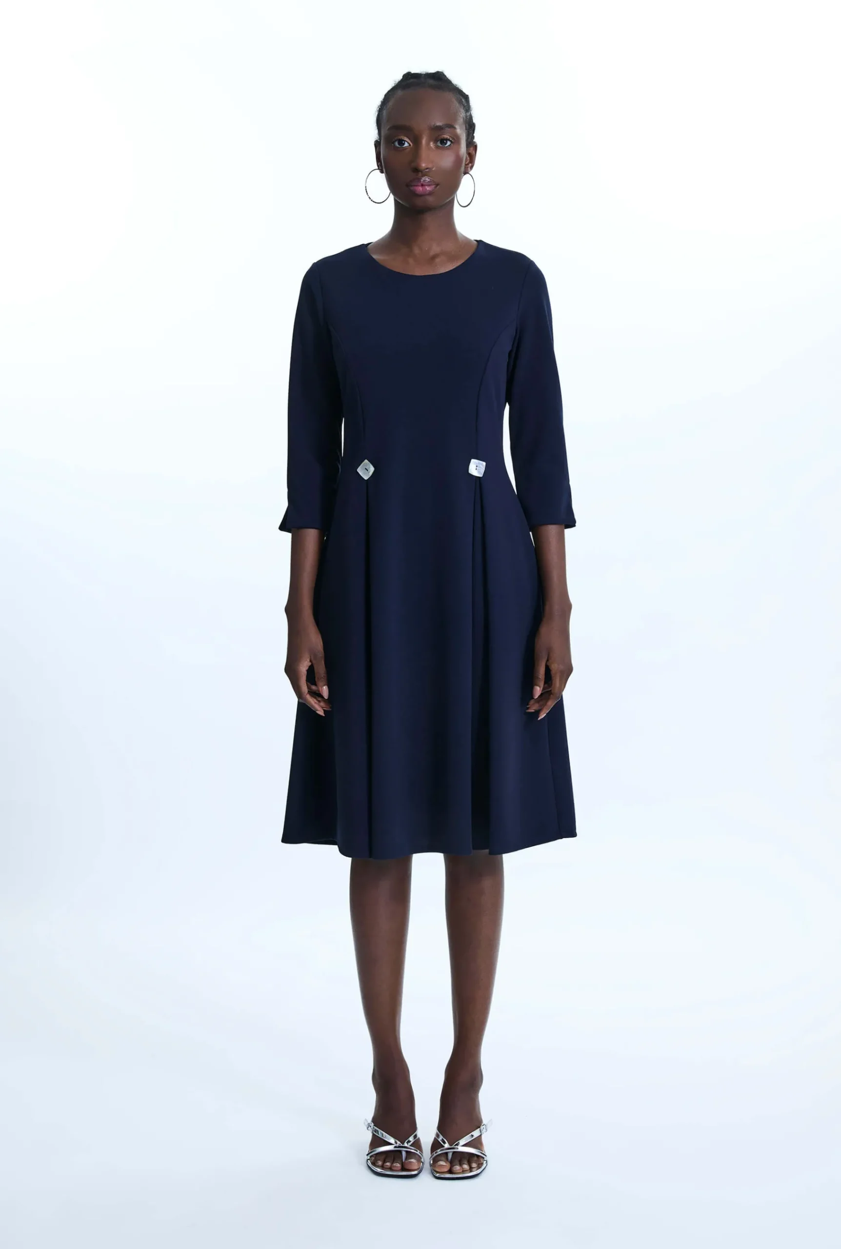 James Lakeland Pin Tuck Button Midi Dress Navy