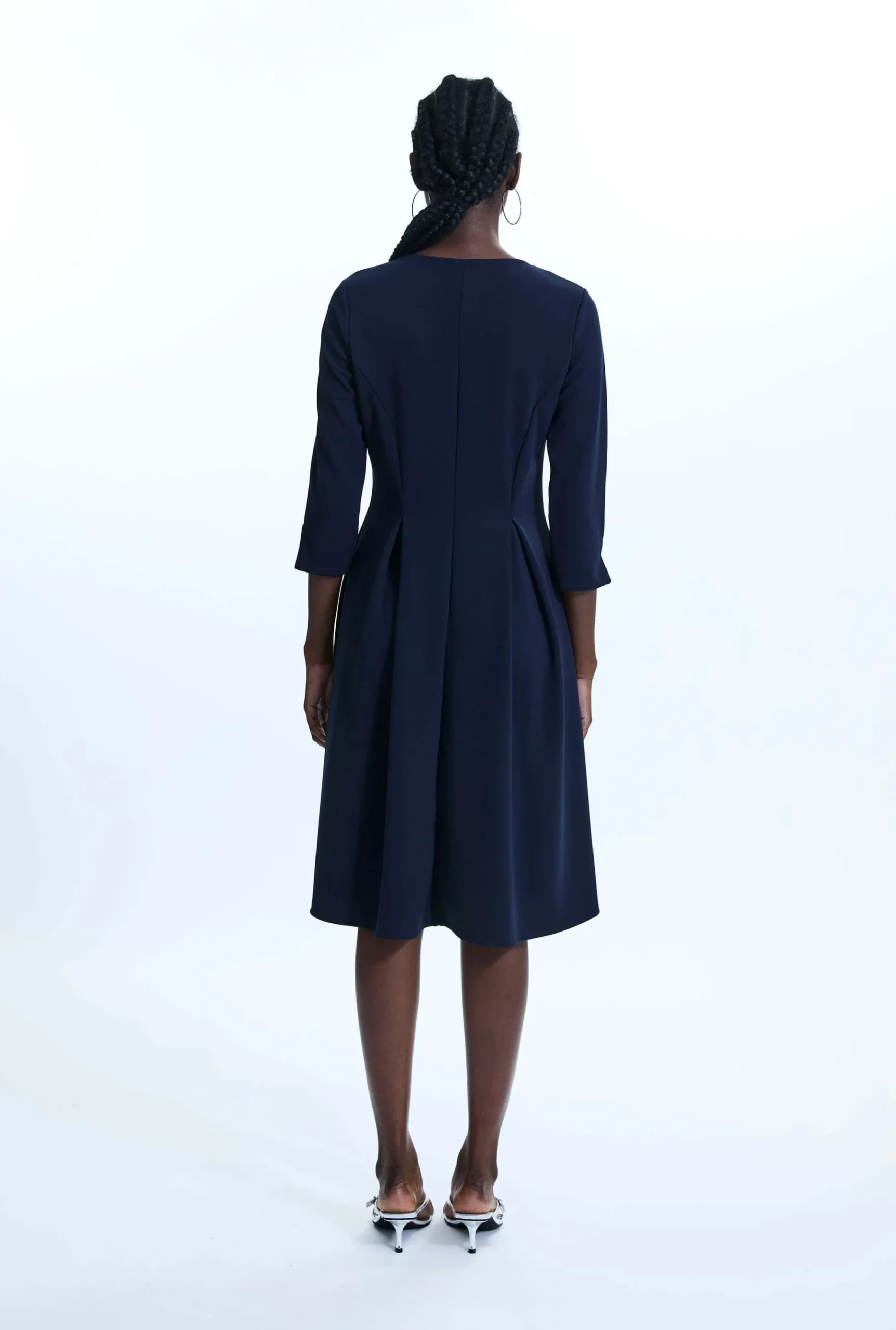 James Lakeland Pin Tuck Button Midi Dress Navy