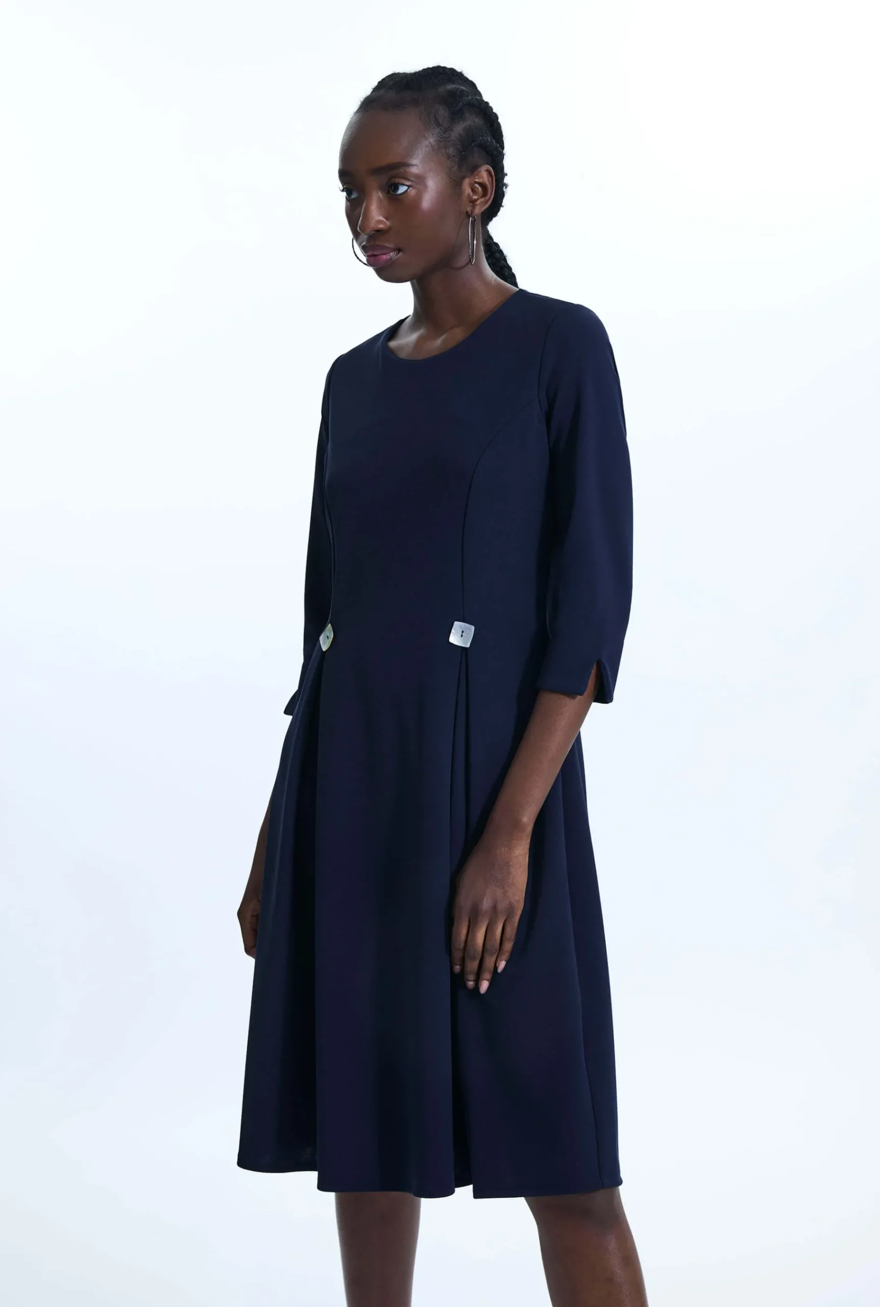 James Lakeland Pin Tuck Button Midi Dress Navy