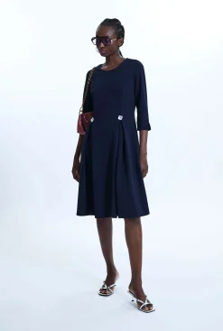 James Lakeland Pin Tuck Button Midi Dress Navy