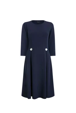James Lakeland Pin Tuck Button Midi Dress Navy