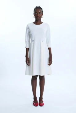 James Lakeland Pin Tuck Button Midi Dress Cream