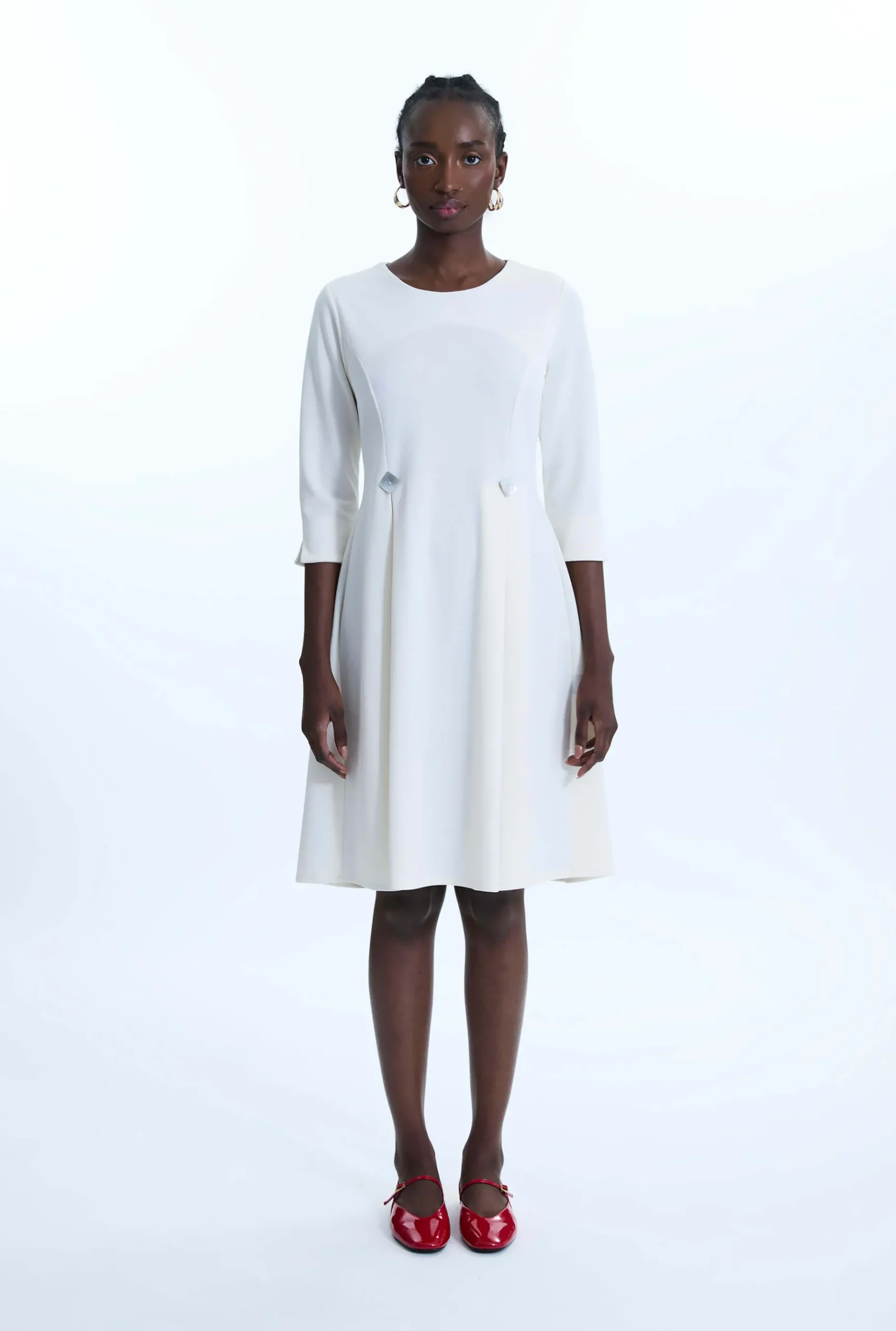 James Lakeland Pin Tuck Button Midi Dress Cream
