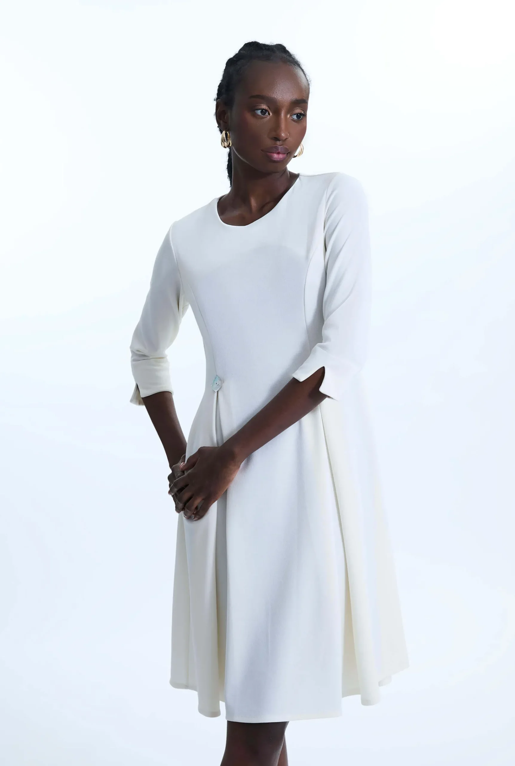 James Lakeland Pin Tuck Button Midi Dress Cream