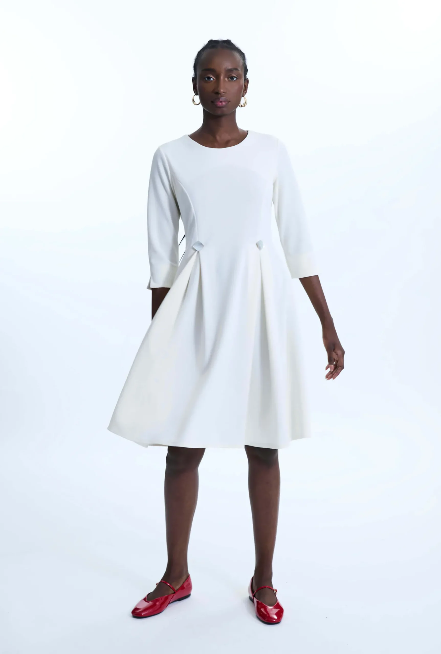 James Lakeland Pin Tuck Button Midi Dress Cream