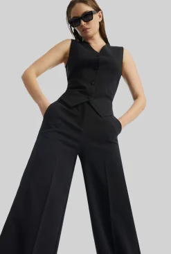 James Lakeland Pin Tuck Wide Leg Trousers Black