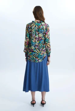 James Lakeland Print Mandarin Collar Blouse