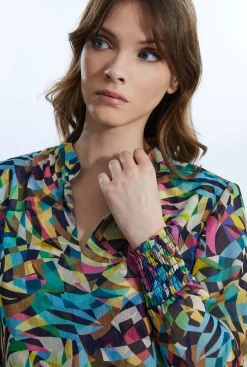 James Lakeland Print Mandarin Collar Blouse