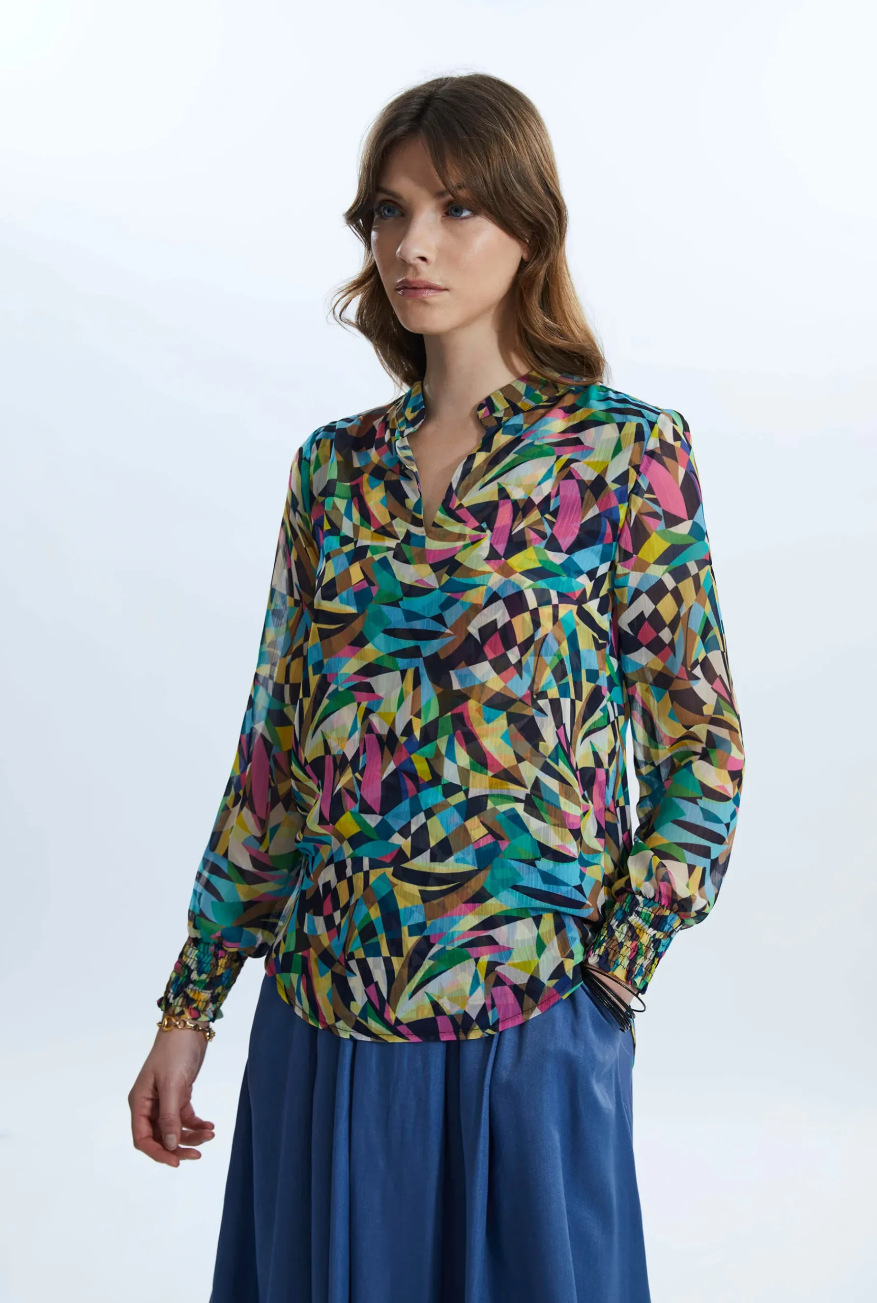 James Lakeland Print Mandarin Collar Blouse