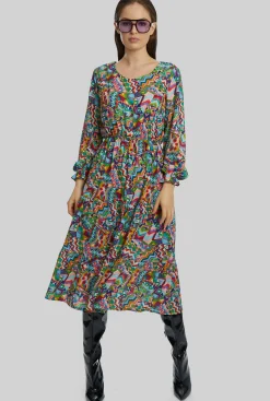 James Lakeland Printed Round Neck Tiered Midi Dress
